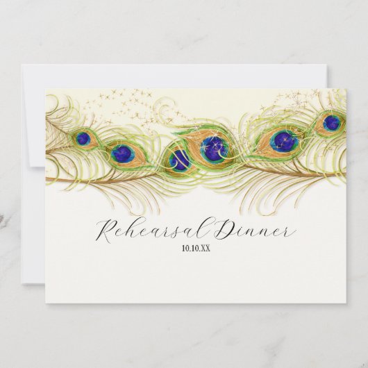 Modernes Swirk Peacock Feathers Probe Dinner Einladung (Rückseite)
