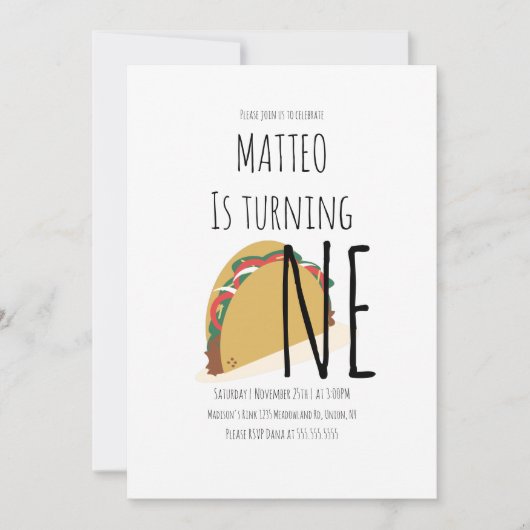 Modernes Taco Einladung zum ersten Geburtstag (Vorderseite)