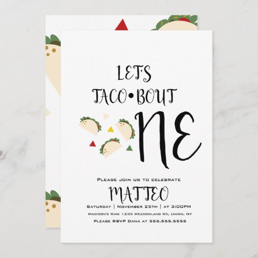 Modernes Taco Erster Geburtstag Big One Einladung (Vorne/Hinten)