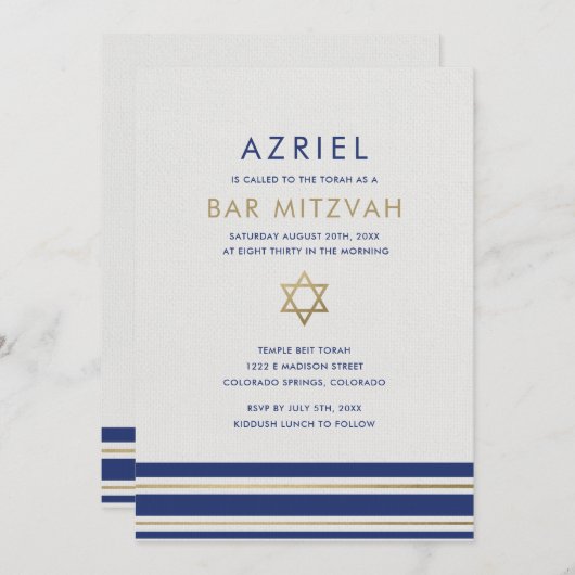 Modernes Tallit Bar Mitzvah Einladung (Vorne/Hinten)
