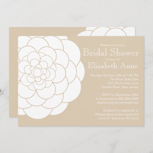 Modernes Tan Dahlia Bloom Floral Brautparty Einladung (Vorne/Hinten)