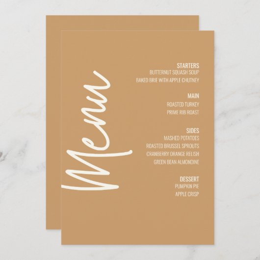 Modernes Tan Dinner Menu Erntedank Fall Einladung (Vorne/Hinten)