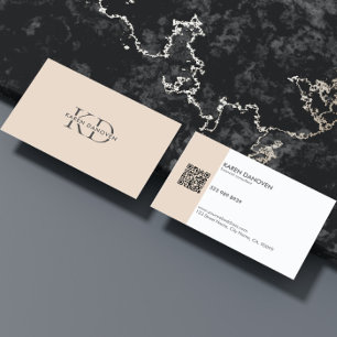 Modernes Tan und Weißes Monogramm Beruflich Visitenkarte