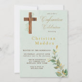 Modernes Tan WoodIch bin Cross Gold Bestätigung Einladung (Vorderseite)