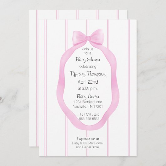 Modernes Tapete Rosa weiße Streifen Babydusche Einladung (Vorne/Hinten)