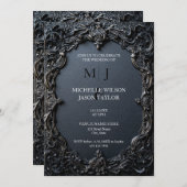 Modernes Tarot Gothic Black and Gold Monogram Einladung (Vorne/Hinten)