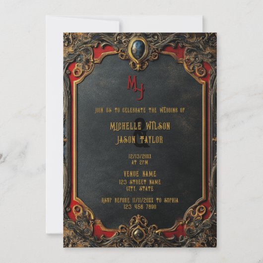 Modernes Tarot Gothic Black and Gold Monogram Einladung (Vorderseite)