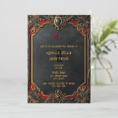 Modernes Tarot Gothic Black and Gold Monogram Einladung (Stehend Vorderseite)