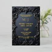 Modernes Tarot Gothic Black and Gold Monogram Folieneinladung (Stehend vorne)