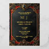 Modernes Tarot Gothic Black and Gold Monogram Folieneinladung (Vorderseite)