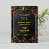 Modernes Tarot Gothic Black and Gold Monogram Folieneinladung (Stehend vorne)