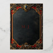 Modernes Tarot Gothic Black and Gold Monogram Folieneinladung (Rückseite)