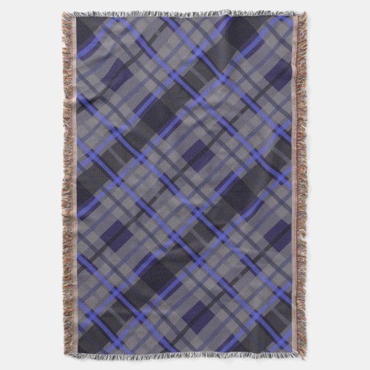 Modernes Tartan Blue Gray Black Pattern Decke (Vorderseite Vertikal)