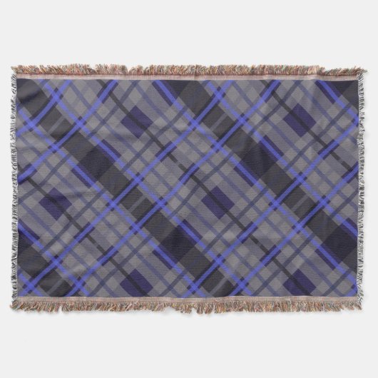 Modernes Tartan Blue Gray Black Pattern Decke (Vorderseite)