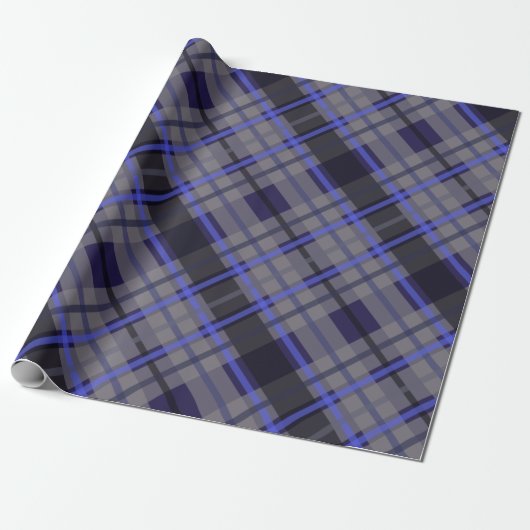 Modernes Tartan Blue Gray Black Pattern Geschenkpapier (Ungerollt)