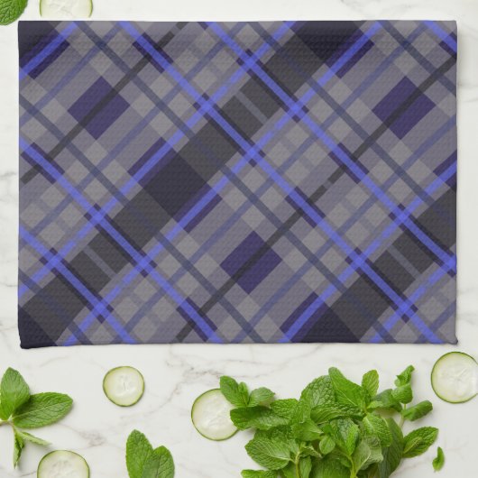 Modernes Tartan Blue Gray Black Pattern Geschirrtuch (Gefaltet)