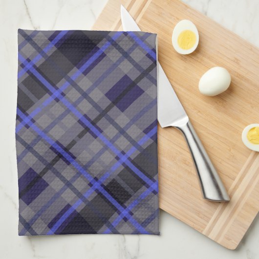 Modernes Tartan Blue Gray Black Pattern Geschirrtuch (Viertel Falte)