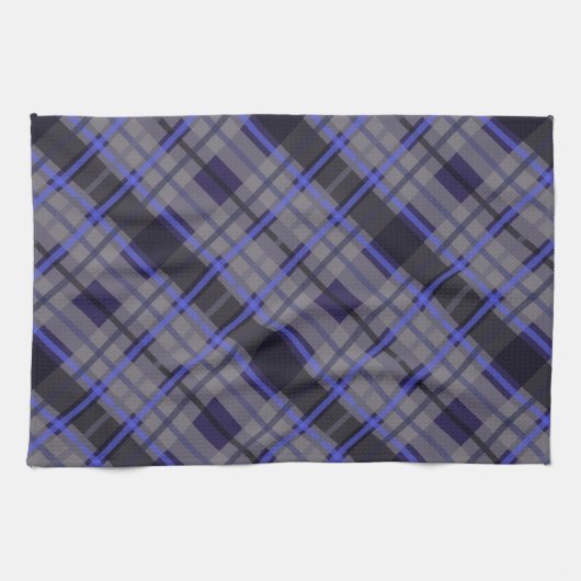 Modernes Tartan Blue Gray Black Pattern Geschirrtuch (Horizontal)