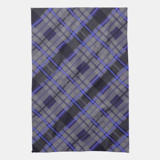 Modernes Tartan Blue Gray Black Pattern Geschirrtuch (Vertikal)