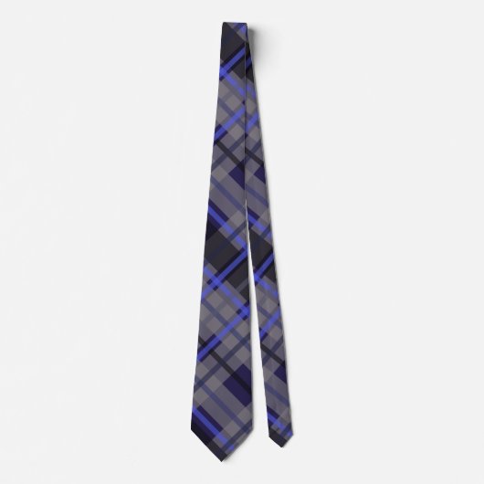 Modernes Tartan Blue Gray Black Pattern Krawatte (Vorderseite)