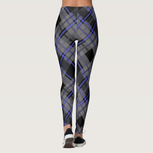 Modernes Tartan Blue Gray Black Pattern Leggings (Rückseite)
