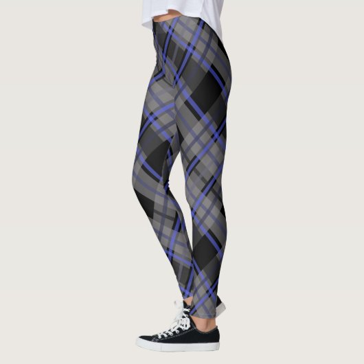 Modernes Tartan Blue Gray Black Pattern Leggings (Links)