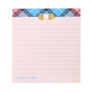 Modernes Tartan Golden Monogram Script Apricot Lin Notizblock