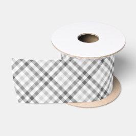 Modernes Tartan-Grau-Weiß-Muster Satinband