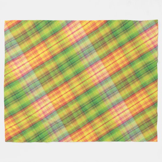 Modernes Tartan Green Yellow Tan Kariertes Muster. Fleecedecke (Vorderseite (Horizontal))