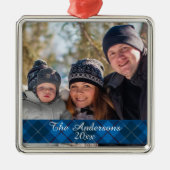 Modernes Tartan Kariertes Foto Silver Ornament Aus Metall (Vorne)