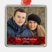 Modernes Tartan Kariertes Foto Silver Ornament Aus Metall (Vorne)