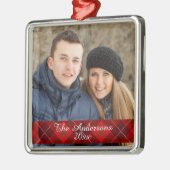 Modernes Tartan Kariertes Foto Silver Ornament Aus Metall (Links)
