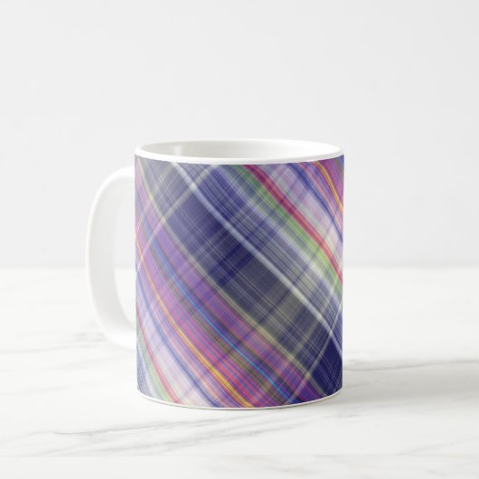 Modernes Tartan Lila Tan Kariertes Muster. Kaffeetasse (Vorderseite Links)
