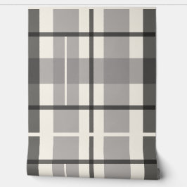 Modernes Tartan Pastel Grau Schwarzes Muster Tapete