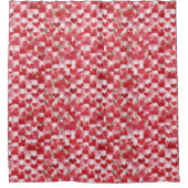 Modernes Tartan rotes Blumenmuster Duschvorhang (Vorderseite)
