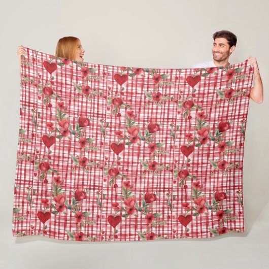 Modernes Tartan rotes Blumenmuster Fleecedecke (Beispiel)