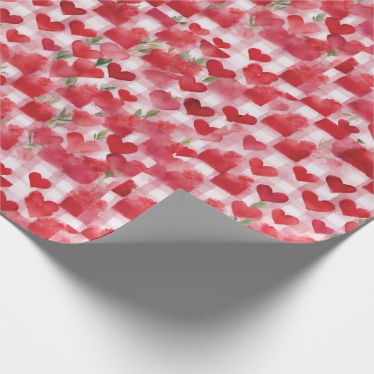 Modernes Tartan rotes Blumenmuster Geschenkpapier (Ecke)