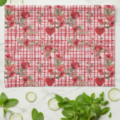 Modernes Tartan rotes Blumenmuster Geschirrtuch (Gefaltet)