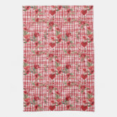 Modernes Tartan rotes Blumenmuster Geschirrtuch (Vertikal)