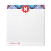 Modernes Tartan Splash Custom Script Monogram Line Notizblock (Vorderseite)