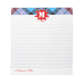 Modernes Tartan Splash Custom Script Monogram Line Notizblock