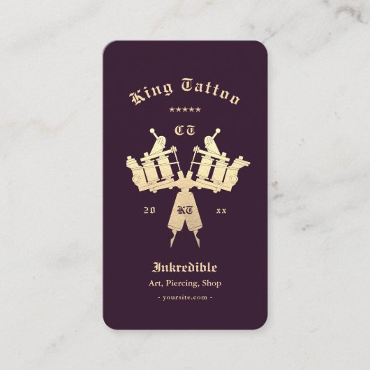 Modernes Tattoo Artist Monogram Dark Lila Gold Visitenkarte (Vorderseite)