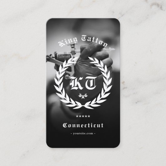 Modernes Tattoo Artist Monogram Foto Schwarz-weiß Visitenkarte (Vorderseite)