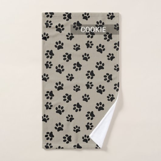 Modernes Taupe Niedlich Paw Print Muster Dogen Han Handtuch (Handtuch)