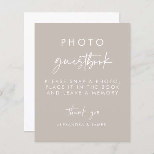 Modernes Taupe Script Wedding Foto Gästebuch-Zeich (Vorne/Hinten)