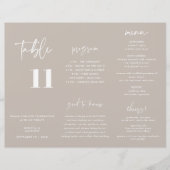 Modernes Taupe Wedding Menu Programm Trifold (Vorderseite)