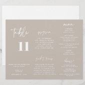 Modernes Taupe Wedding Menu Programm Trifold (Vorne/Hinten)