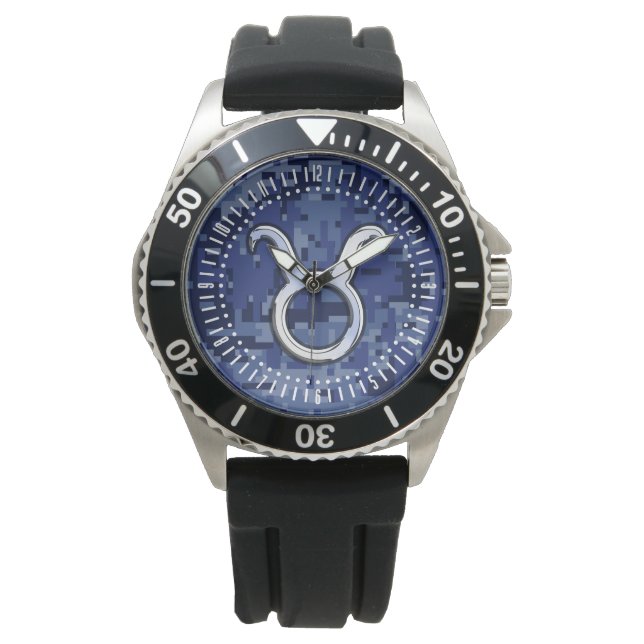 Modernes Taurus Zodiac Sign Blue Camouflage Dial Armbanduhr (Vorderseite)