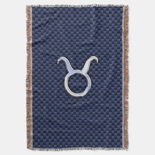 Modernes Taurus Zodiac Sign Blue Carbon Fibre Prin Decke (Vorderseite Vertikal)