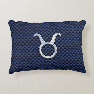 Modernes Taurus Zodiac Sign Blue Carbon Fibre Prin Dekokissen